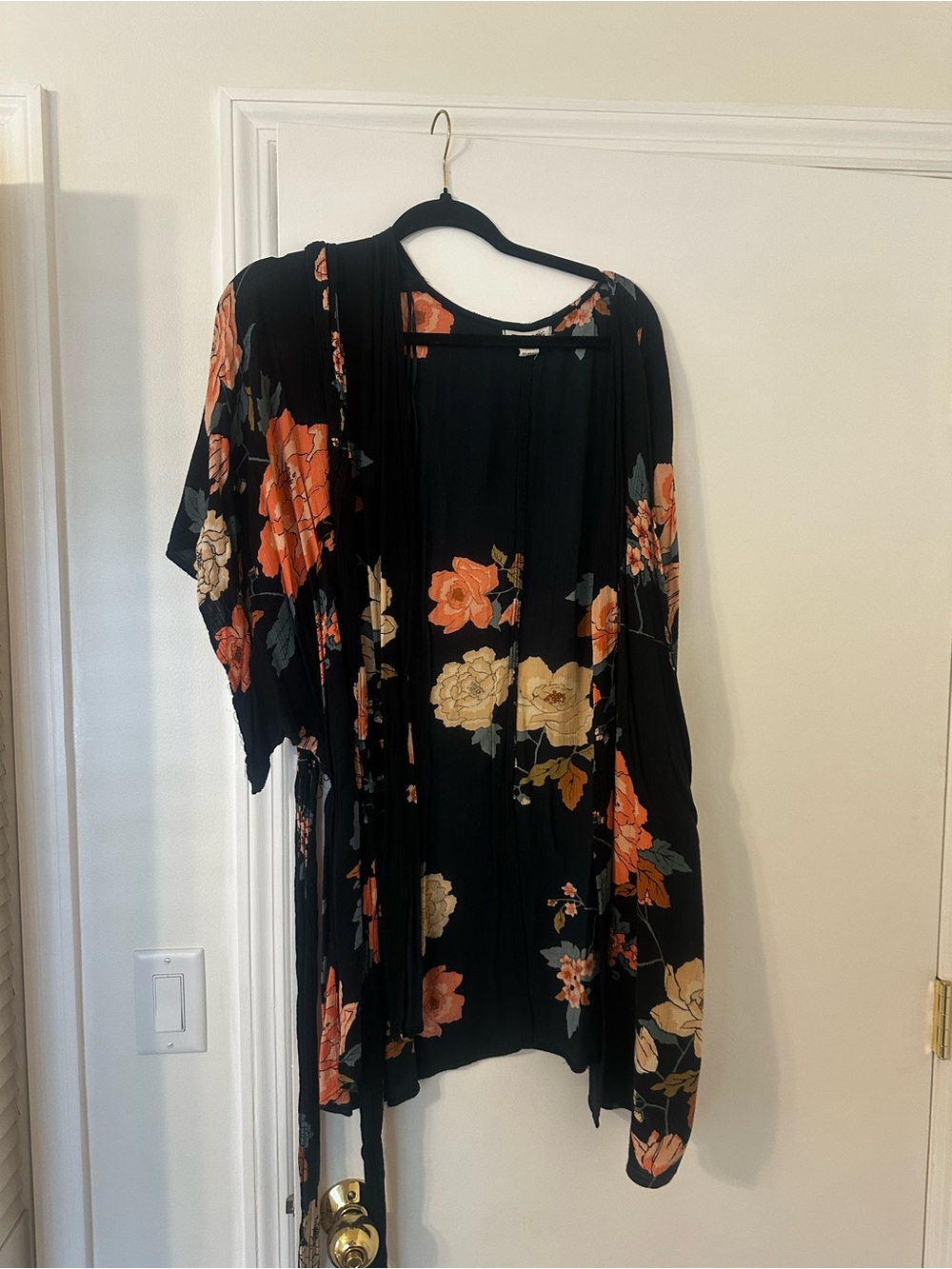 Billabong Black Floral Trim Top with Peach Accent